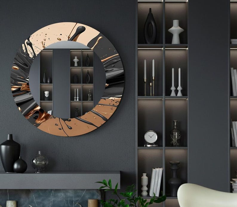 Modern Round Mirror Wall Art, Circular Mirror Decor for Living Room ...