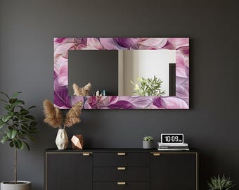 Floral Rectangular Wall Mirror, Tempered Glass, Accent Mirror