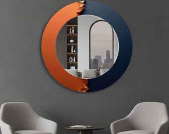 Espelho de parede redondo moderno estilo boho, decoração luxuosa em formato circular para sala de estar, quarto e hall de entrada, arte de parede elegante para interiores.