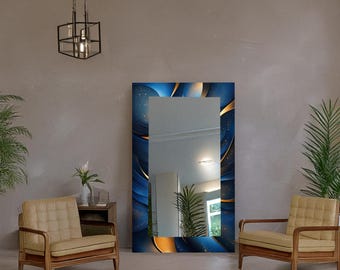 Oversized Rectangular Wall Mirror, Tempered Glass, Modern Home Accent