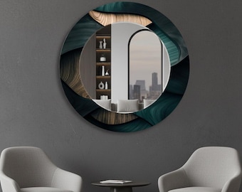 Espelho de parede redondo moderno de luxo, espelho decorativo boho circular para sala de estar, quarto ou corredor, design elegante para casa.