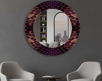 Espelho de parede redondo de luxo em estilo boho, decoração moderna com espelho circular para sala de estar, quarto ou escritório, interior elegante.
