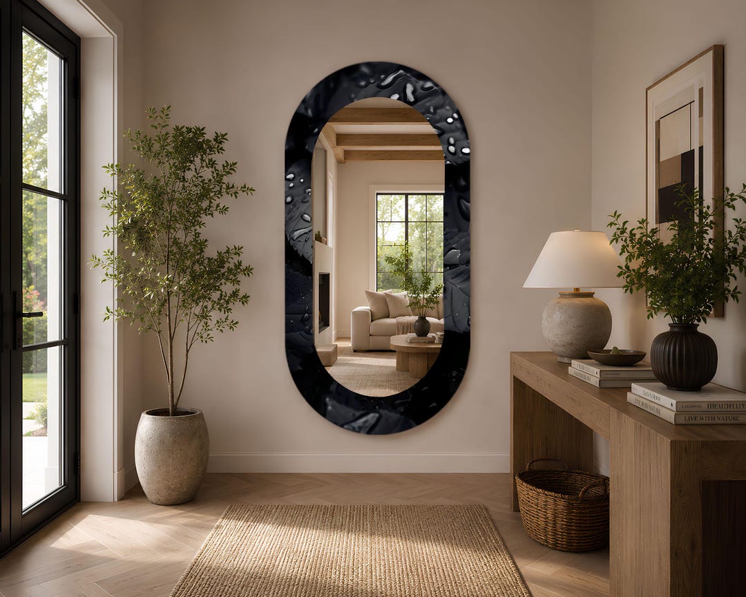 Black Waterdrop Oval Mirror, Tempered Glass Frame, Modern Entryway ...