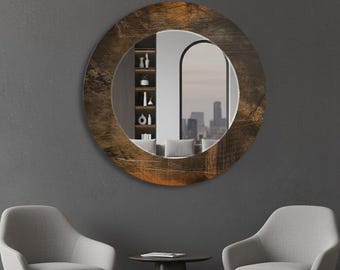 Espelho de parede redondo decorativo, espelho circular moderno para quarto, sala de estar e corredor, estilo interior contemporâneo e minimalista.