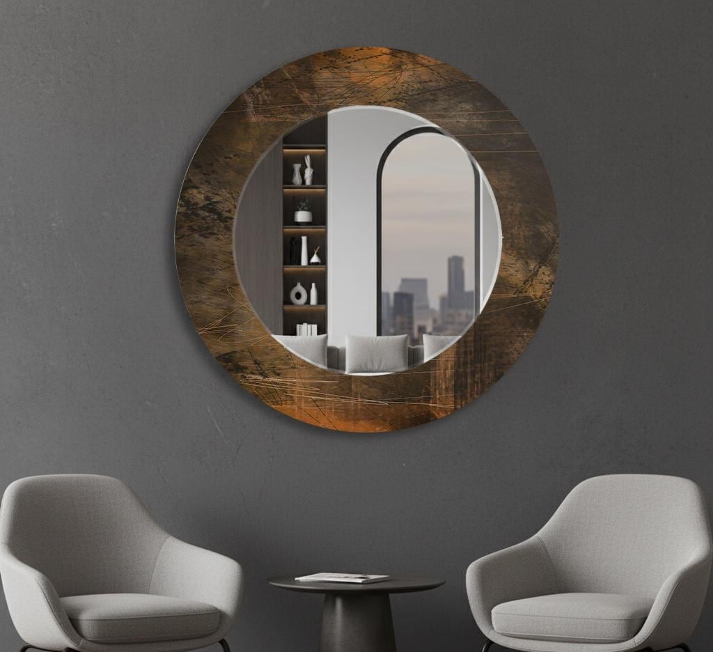 Miroir Rond Mural Salon - Grand Miroir Murale - Entrée Miroir Suspendu Design - Miroir Décoratif Design - 79x79cm - Maison