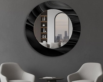 Espelho de parede redondo decorativo, espelho circular moderno para quarto, sala de estar ou corredor, elegante acessório minimalista para interiores.