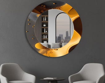 Espelho de parede redondo de luxo, moderno e boho, para sala de estar, quarto ou hall de entrada, elegante e minimalista acessório para casa.