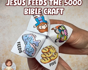 Gesù sfama cinquemila persone - Lavoretto da colorare con il gioco del "acchiappa-pidocchi", indovino biblico, gioco di carta cristiano, storia dei pani e dei pesci per bambini, VBS