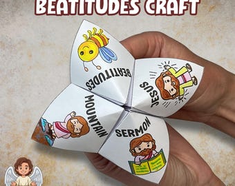 Gioco acchiappa-pulci delle Beatitudini per bambini, lavoretto da colorare del Sermone della Montagna, cartomante biblico, gioco per memorizzare i versetti biblici delle Beatitudini