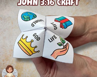 Giovanni 3:16-17 Disegno da colorare e lavoretto "acchiappa-pidocchi", gioco di carta cristiano per bambini, indovino biblico dell'amore di Dio, memorizzazione di versetti biblici