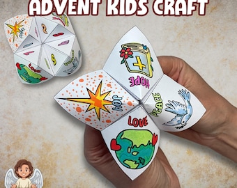 Lavoretto da colorare "acchiappa-pidocchi" per l'Avvento, indovino di Natale stampabile, gioco di carta cristiano per l'Avvento, lezione di scuola domenicale, chiesa