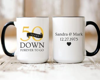 Custom 50th Anniversary Gift For Parents Golden Wedding Anniversary Gift Personalized 50th Anniversary Mug 50 Years Down Forever To Go