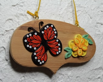 Wall hanging,pine bubble, wall decor, paper quilled yellow flowers, butterfly,quilled frame, housewarming gift, quillinh