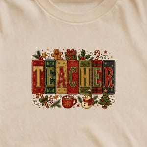 Modèle de t-shirt patchwork pour enseignant(e) à l'effigie d'un(e) professeur(e) à Noël, cadeau idéal pour les fêtes (téléchargement numérique)