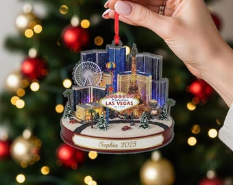 Personalized Las Vegas Skyline Ornament – 2D Flat Acrylic 2025 Travel Souvenir Christmas Decor, Vegas Strip Holiday Keepsake