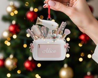 Personalized Hairstylist Ornament Acrylic 2D Flat – Tool Bag Christmas Decor, Custom Name Salon Theme Decoration, Hairdresser Gift