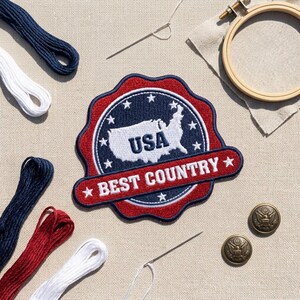 USA Best Country Map Patch, United States Flag Embroidered Iron On Emblem, Patriotic Wavy Round Badge, Philadelphia Souvenir Gift
