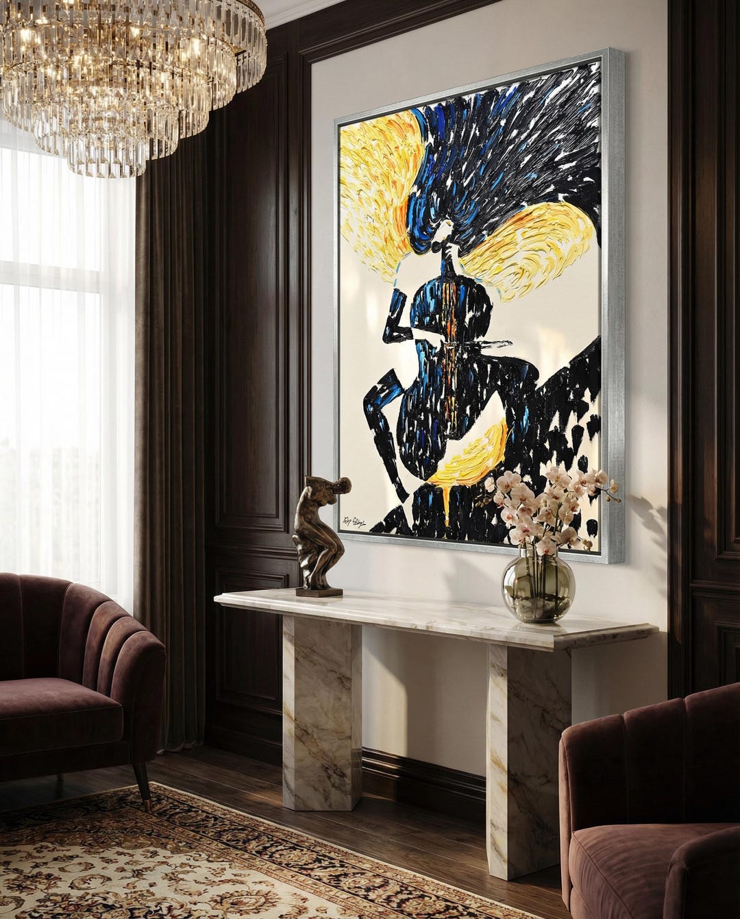 Pop Art Cellist Original Oil Painting by Koby Feldmos Abstract Woman ...