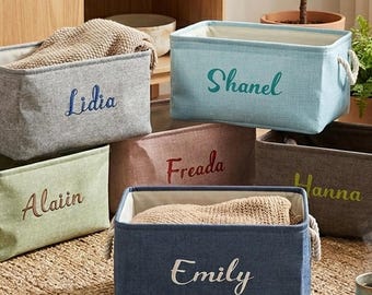 Cestino portaoggetti personalizzato con nome, organizer in tessuto ricamato su misura, contenitore personalizzato per giocattoli/vestiti, idea regalo per l'organizzazione della casa.
