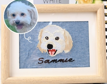 Ritratto personalizzato del tuo animale domestico ricamato in cornice - Regalo commemorativo personalizzato per animali domestici