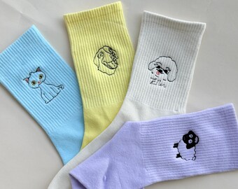 Calzini ricamati, design a linee, confezione regalo da 6 pezzi
