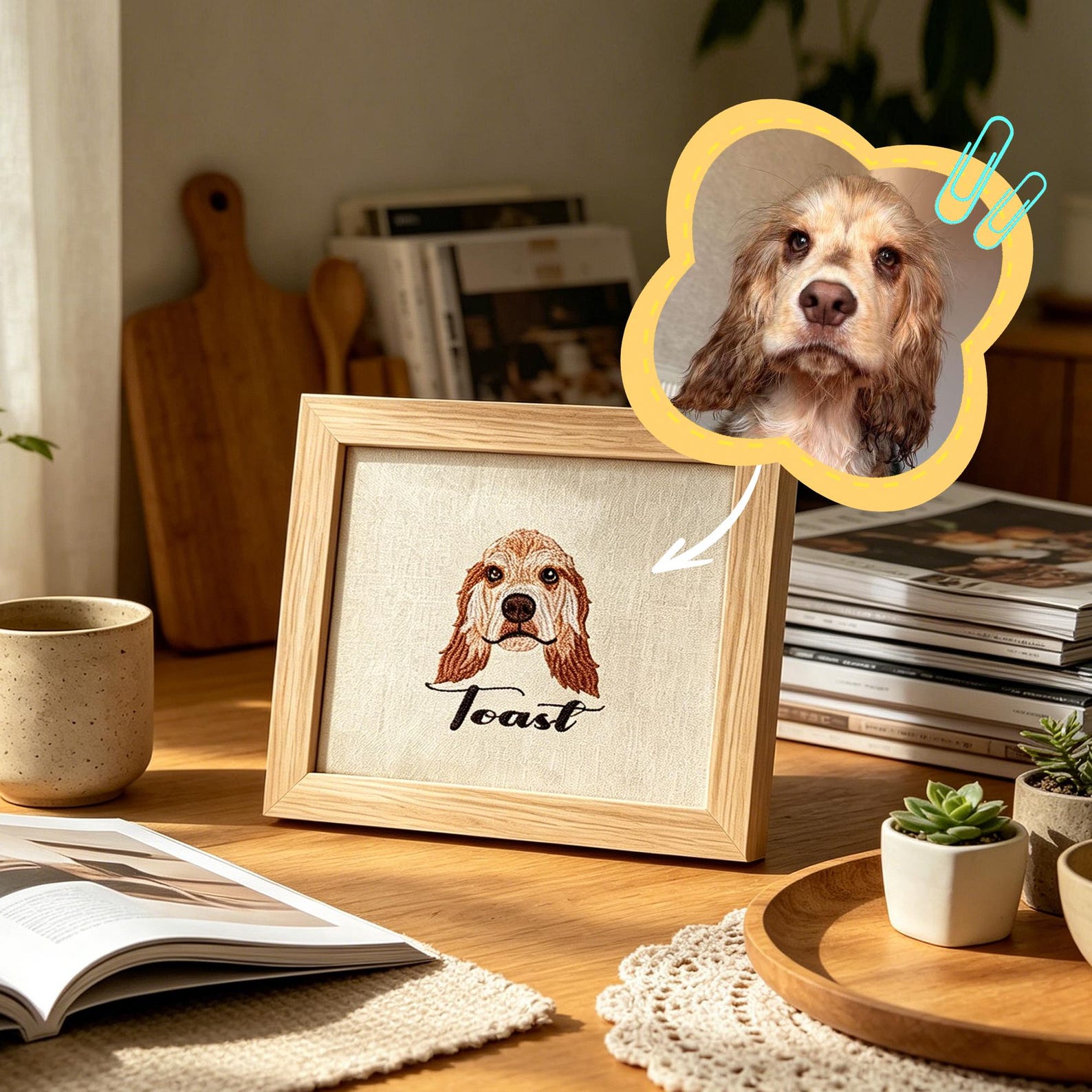 Custom Embroidered Pet Portrait Frame - White, 2pets
