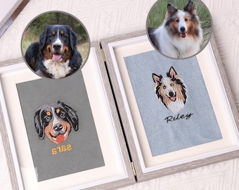 Cornice decorativa personalizzata con ritratto di animale domestico ricamato, ricordo fotografico personalizzato per animali domestici