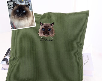 Cuscino personalizzato con ritratto ricamato di animale domestico, cuscino commemorativo in velluto a coste per animali domestici