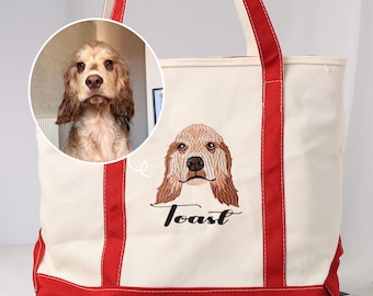 Borsa tote personalizzata con ritratto di animale domestico ricamato, regalo personalizzato in tela per amanti degli animali