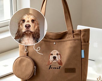 Custom Embroidered Pet Tote Bag, Personalized pet Face Tote Bag, Large Capacity Canvas Tote Bag, Pet Memorial Gift, Custom Pet Portrait Bag