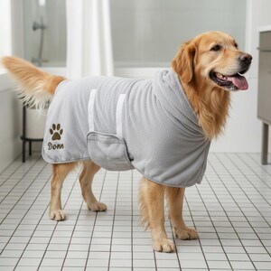 Personalized Dog Bath Towel Robe, Custom Embroidered Dog Name & Paw Print, Super Absorbent Quick-Drying Dog Bathrobe, Soft Pet Drying Coat