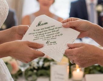 Fazzoletto ricamato personalizzato, regalo per la madre della sposa, ricordo nuziale in pizzo