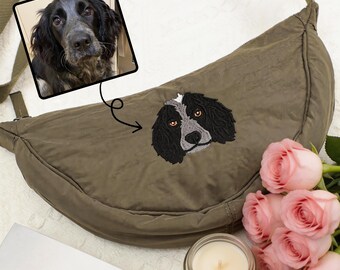 Portafoglio personalizzato con ritratto di animale domestico ricamato - Regalo commemorativo per cane o gatto, borsa a tracolla personalizzata come ricordo