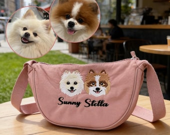 Borsa a tracolla personalizzata con ritratto di animale domestico ricamato: borsa a tracolla commemorativa personalizzata per cani e gatti