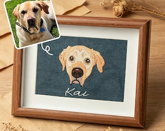 Ritratto personalizzato del tuo animale domestico ricamato su cornice in legno: regalo commemorativo unico