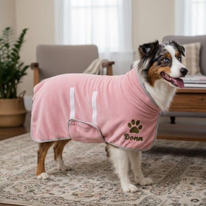 Personalized Dog Bath Towel Robe, Custom Embroidered Dog Name & Paw Print, Super Absorbent Quick-Drying Dog Bathrobe, Soft Pet Drying Coat
