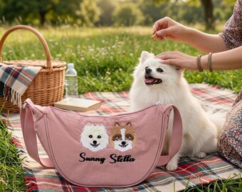 Borsa a tracolla personalizzata con ritratto di animale domestico ricamato: Borsa a tracolla personalizzata per la mamma di un cane