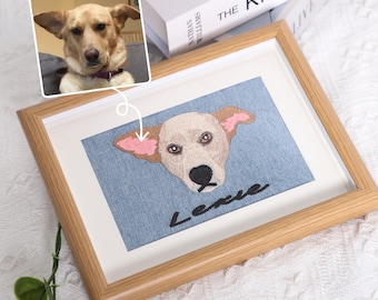 Cornice per foto personalizzata con ritratto di cane ricamato - Regalo ricordo personalizzato per gli amanti degli animali domestici