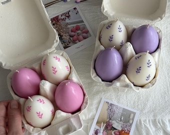Ensemble de bougies oeuf de Pâques dans un plateau • Bougies de soja peintes à la main • Boîte-cadeau de Pâques