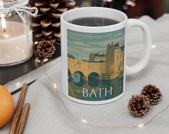 Bath Pulteney Bridge Mug | Vintage Travel Poster Coffee Cup