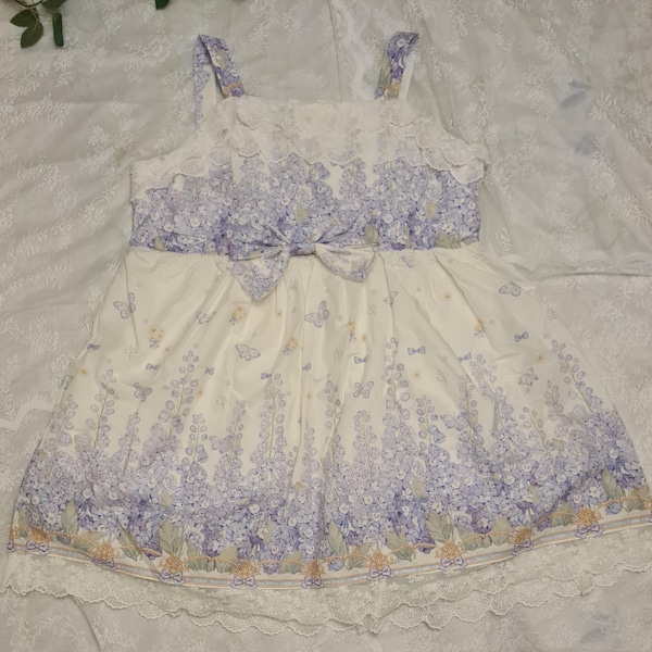 Plus size ~ Delphinium Flower Fields ~ Lolita printed cotton JSK Purple-blue bust 120-140cm