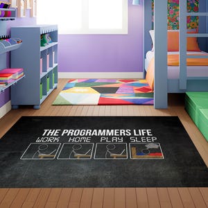 The Programmers Life Rug, Coder Rug, Coding Lover Gift, Developer Home Office Carpet, Funny Tech Mat, Custom Size Area Rug