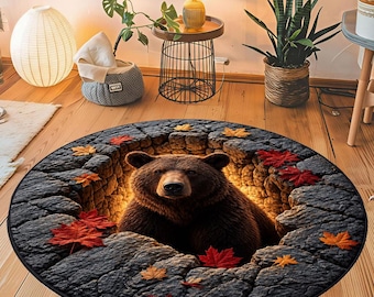 Alfombra Bosque de Osos, Decoración rústica de cabaña otoñal, Toque de naturaleza y vida silvestre