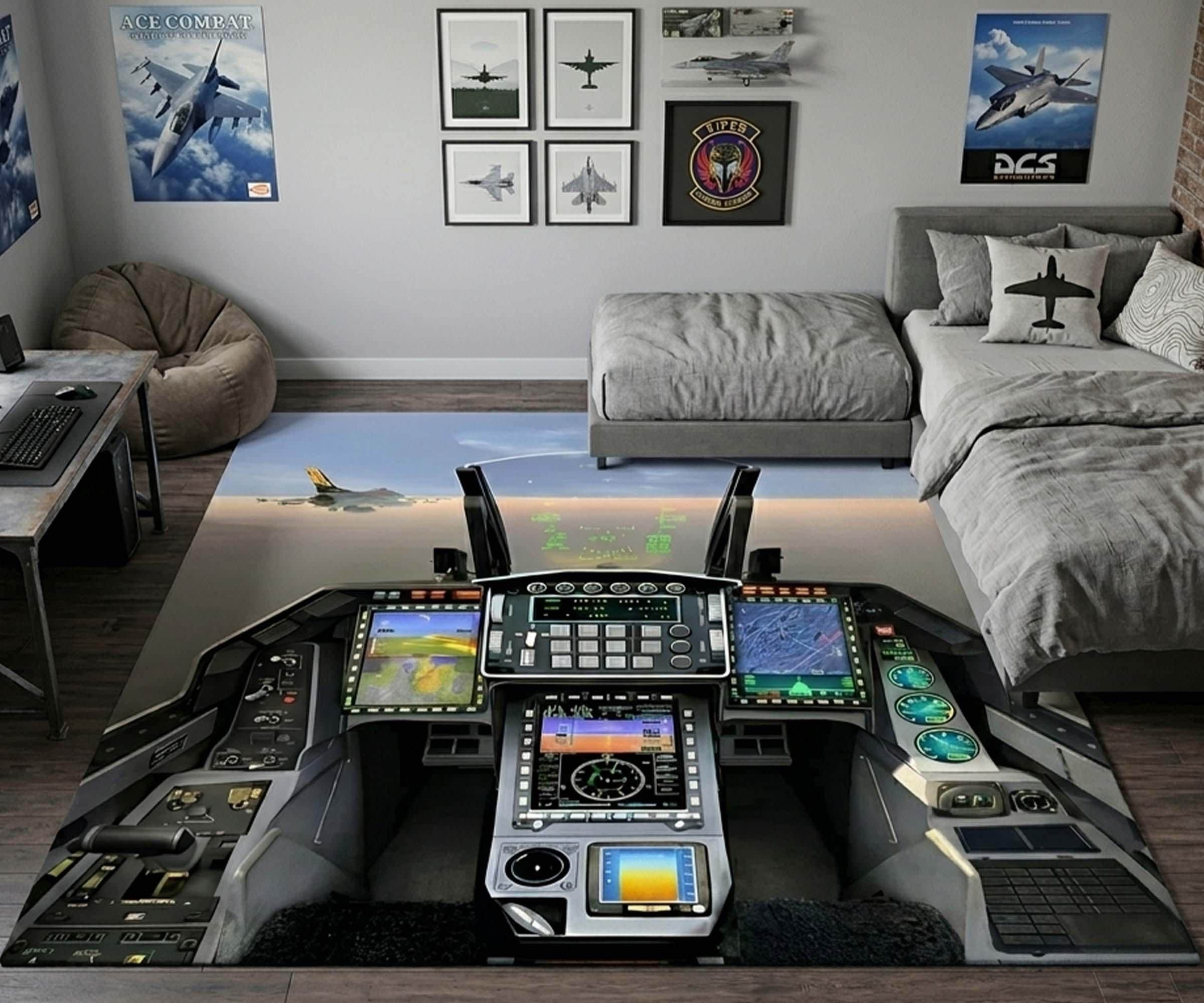 Fighter Jet Rug, Military Plane Cockpit Carpet, Aviation Decor for Boys ...