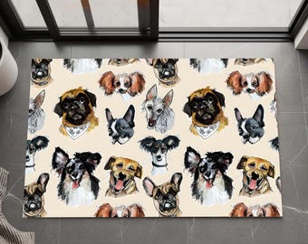 Dog Breeds Area Rug, dog types carpet, Puppy Patterned Nursery Mat, Custom Pet Lover Gift, Machine Washable Rug, Modern Playroom Decor