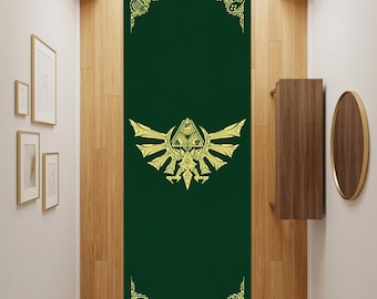 Alfombra de pasillo con el escudo de Zelda para la decoración de la sala de juegos.