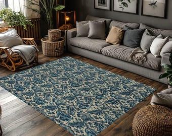 Classic Victorian Style Non-Slip Rug, William Morris Blue Digital Printed Carpet, Art Nouveau Floral Rug, Living Room Bedroom Decoration