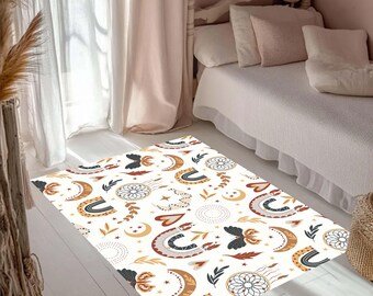 Rainbow Kids Room Rug, Custom Dreamcatcher and Sky Patterned Carpet, Earth Tones Nursery Decor, Celestial Pattern Printed Area Rug