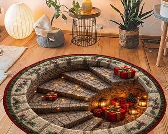 Alfombra navideña 3D acogedora con forma de cueva, decoración mágica para el suelo de la habitación, regalo navideño.