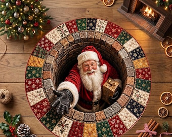 Alfombra redonda con ilusión óptica de Papá Noel en 3D, alfombra navideña con agujeros, regalo festivo de Navidad